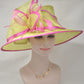 Church Kentucky Derby Hat Carriage Tea Party Wedding Wide Brim  Royal Ascot Hat in Solid Sinamay Hat Lime Green w Hot Pink