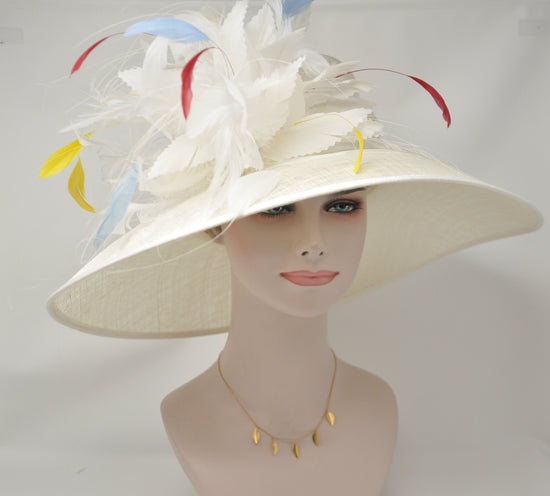 Ivory with Dusty Pink Flower  Kentucky Derby,Tea Party Carriage Party  Royal AscotWide Brim  Sinamay Hat Powder Blue Burgundy,Yellow