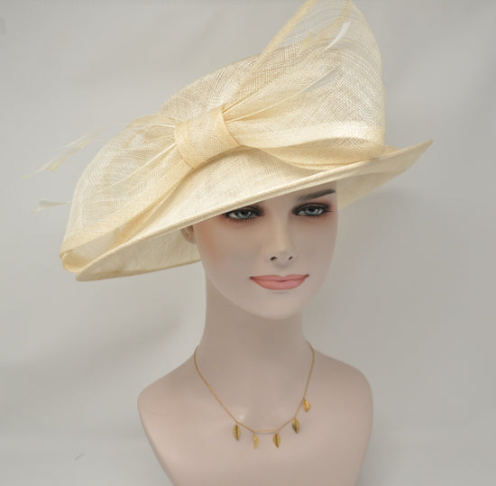 Wide Brim Kentucky Derby Floppy Sinamay Hat With Flowers  Millinery Church  Hat Ivory