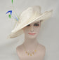 Wide Brim Kentucky Derby Floppy Sinamay Hat With Flowers  Millinery Church  Hat White w Royal Blue and Green Feathers