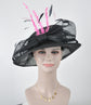 Wide Brim Kentucky Derby Floppy Sinamay Hat With Flowers  Millinery Church  Hat Black W Pink Pale Pink Black Feathers