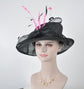 Wide Brim Kentucky Derby Floppy Sinamay Hat With Flowers  Millinery Church  Hat Black W Pink Pale Pink Black Feathers