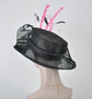 Wide Brim Kentucky Derby Floppy Sinamay Hat With Flowers  Millinery Church  Hat Black W Pink Pale Pink Black Feathers