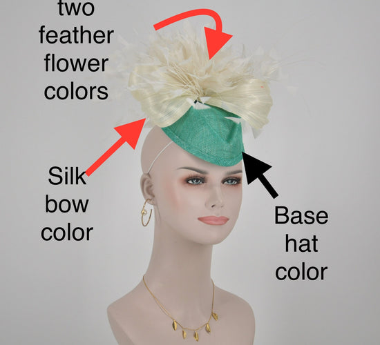 Design your own Kentucky Derby Hat Jumbo Flowers and Silk Bows with Big Teardrop Sinamay Pillbox Base Hold by Elastic