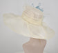 off White/ Ivory w Powder Blue Off White Feather Flower Kentucky Derby Hat, Church Hat, Wedding Hat, Easter Hat,  Wide Brim  Sinamay  Hat