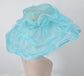 7" Wide Brim One Flower   for Church, Wedding, Tea Party, Kentucky Derby Hat Wide Brim Organza Hat Light Blue w White