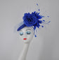 Royal Blue Sinamay w Jumbo Silk Flower Goose and Rooster Feather Flowers Fascinator Hat  Made On A Same Color Headband Kentucky Derby Hat