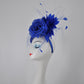 Royal Blue Sinamay w Jumbo Silk Flower Goose and Rooster Feather Flowers Fascinator Hat  Made On A Same Color Headband Kentucky Derby Hat