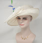 Wide Brim Kentucky Derby Floppy Sinamay Hat With Flowers  Millinery Church  Hat White w Royal Blue and Green Feathers