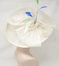 Wide Brim Kentucky Derby Floppy Sinamay Hat With Flowers  Millinery Church  Hat White w Royal Blue and Green Feathers