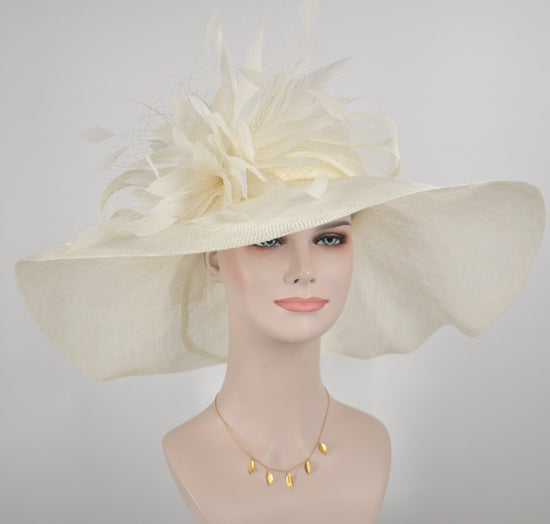 Feather Flower Netting Bow Kentucky Derby Hat, Church Hat, Wedding Easter Hat,  off White/ Ivory + More Color Options