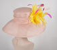 Dusty Pink W Yellow  Feather Flower Burgundy Hot Pink Colorful Feathers Kentucky Derby Hat ,Tea Party Carriage Party