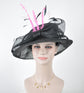 Wide Brim Kentucky Derby Floppy Sinamay Hat With Flowers  Millinery Church  Hat Black W Pink Pale Pink Black Feathers