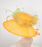 Church Kentucky Derby Hat Wide Brim Sinamay Hat Carriage Tea Party Wedding  W  Feather Flower Quills and  Bows Orange W Green  Hot Pink