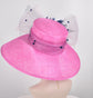 Church Kentucky Derby Hat Carriage Tea Party Wedding Wide Brim Hat in Solid Sinamay Hat Hot Pink w Navy Blue Pale Pink Jumbo Bows