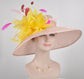 Dusty Pink W Yellow  Feather Flower Burgundy Hot Pink Colorful Feathers Kentucky Derby Hat ,Tea Party Carriage Party