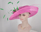 Church Kentucky Derby HatCarriage Tea Party Wedding Wide Brim  Royal Ascot Horse Race Oaks day hatHot Pink W Green