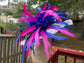 White w Royal Blue Hot Pink  Feathers   Kentucky Derby Hat,   Tea Party Hat Wide Brim  Sinamay  Hat