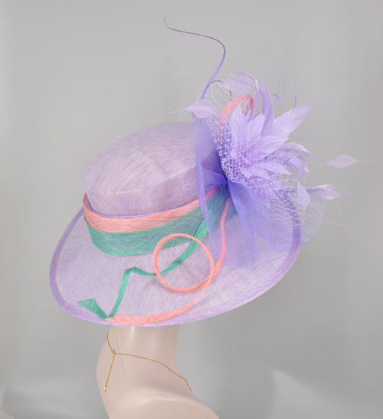 Lavender w turquoise Pink Church Kentucky Derby Hat Carriage Tea Party Wedding Royal Ascot Horse Race Oaks day hat