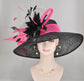 Black w Hot Pink  Kentucky Derby,Tea Party Carriage Party  Wide Brim  Sinamay Hat