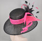 Black w Hot Pink  Kentucky Derby,Tea Party Carriage Party  Wide Brim  Sinamay Hat