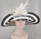 Black w White Feather Flowers Kentucky Derby Hat, Tea Party Hat Wide Brim  Sinamay W Straw Hat