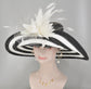 Black w White Feather Flowers Kentucky Derby Hat, Tea Party Hat Wide Brim  Sinamay W Straw Hat