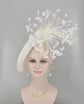 White Kentucky Derby Hat Sinamay Disc Fascinator Hat with  Jumbo Goose Feather Flowers  15 colors available