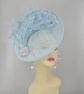 Powder Blue Sinamay Fascinator Hat Kentucky Derby Hat Tea Wedding Party Hat with Jumbo  Feather Flower and Shinning Rhistone