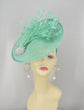 Turquoise Sinamay Fascinator Hat Kentucky Derby Hat Tea Wedding Party Hat with Jumbo  Feather Flower and Shinning Rhistone