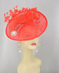 Red Sinamay Fascinator Hat Kentucky Derby Hat Tea Wedding Party Hat with Jumbo  Feather Flower and Shinning Rhistone