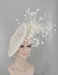 White Kentucky Derby Hat Sinamay Disc Fascinator Hat with  Jumbo Goose Feather Flowers  15 colors available