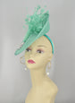 Turquoise Sinamay Fascinator Hat Kentucky Derby Hat Tea Wedding Party Hat with Jumbo  Feather Flower and Shinning Rhistone