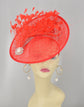 Red Sinamay Fascinator Hat Kentucky Derby Hat Tea Wedding Party Hat with Jumbo  Feather Flower and Shinning Rhistone