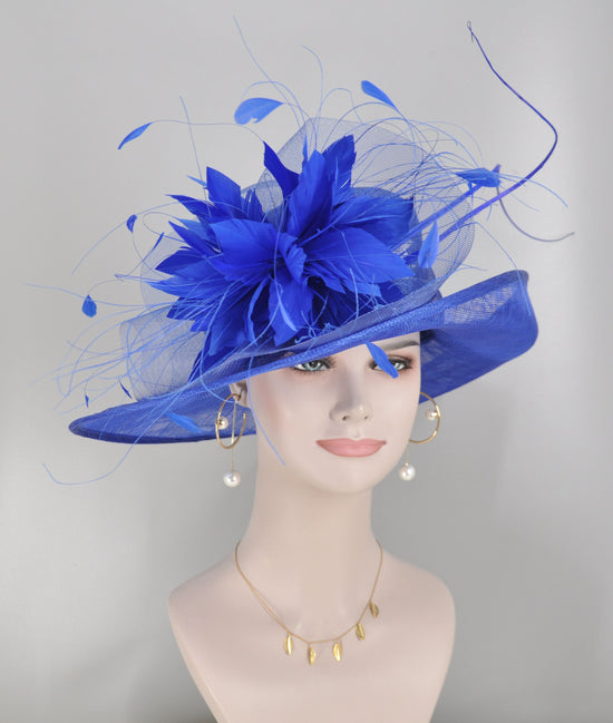 Church Kentucky Derby Carriage Tea Party Wedding  JumboRoyal Ascot Horse Race Oaks day hat ( Royal Blue+ more colors)