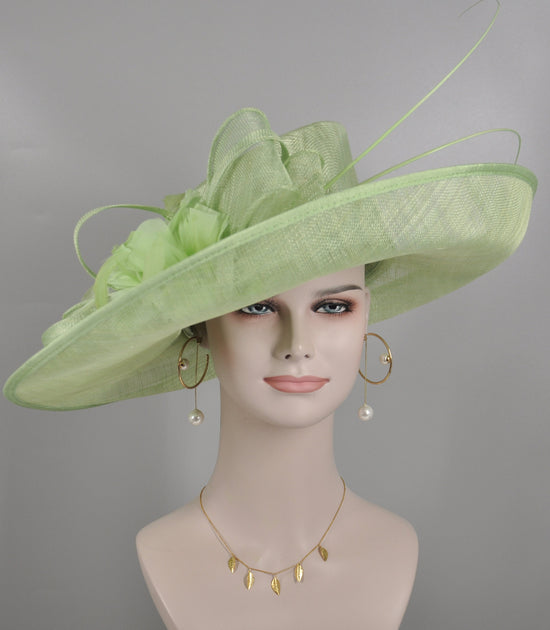 Church Kentucky Derby Carriage Tea Party Wedding Wide Brim  Royal Ascot Horse Race Oaks day hat Spring Green