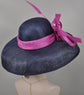 Audrey Hepburn Style Dome Hat Kentucky Derby Hat Tea Party Carriage Party  3 Layers  Wide Brim  Sinamay Hat Navy Blue w Hot Pink