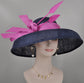 Audrey Hepburn Style Dome Hat Kentucky Derby Hat Tea Party Carriage Party  3 Layers  Wide Brim  Sinamay Hat Navy Blue w Hot Pink