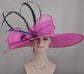 22089 Fuchsia/Hot Pink w Navy Blue  Royal Ascot Horse Race Oaks day hat Carriage Tea Party Wedding Kentucky Derby Hat Party Hat