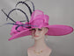 22089 Fuchsia/Hot Pink w Navy Blue  Royal Ascot Horse Race Oaks day hat Carriage Tea Party Wedding Kentucky Derby Hat Party Hat