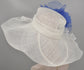 White w Royal Blue Jumbo Silk Flower, Kentucky Derby hat, Church hat, Wedding hat, Tea Party hat , Floppy Wide Brim Sinamay Dress Hat