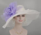 White w Levender Jumbo Silk Flower, Kentucky Derby hat, Church hat, Wedding hat, Tea Party hat , Floppy Wide Brim Sinamay Dress Hat
