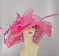 Hot Pink/ Fuchsia  Pink Green w Silk Flower Kentucky Derby Hat, Church Hat, Wedding Hat, Easter Hat, Tea Party Hat Wide Brim  Sinamay  Hat