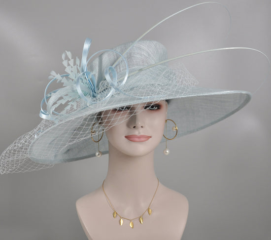 TH21009 Powder Blue Wide Brim Sinamay Hat Church Kentucky Derby Hat Carriage Tea Party Wedding  Royal Ascot Horse Race Oaks day hat