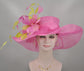 Hot Pink /Fuchsia/Lime Green Feather Flowers w Rhinestones Kentucky Derby Hat, Tea Party Hat