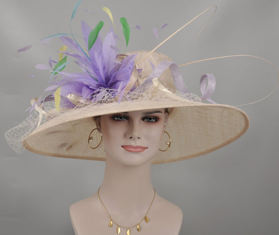 Champagne Wide Brim Sinamay Hat Church Kentucky Derby Hat Carriage Tea Party WeddingRoyal Ascot Horse Race Oaks day hatLavender Lilac Green