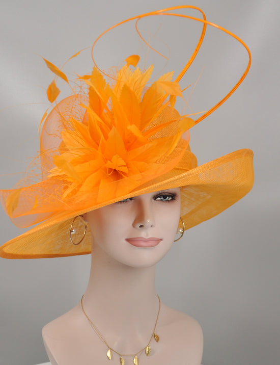 Church Kentucky Derby Hat Carriage Tea Party Wedding  w JumboRoyal Ascot Horse Race Oaks day hat (Orange+ more colors)