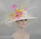 Wide Brim Sinamay Hat Church Kentucky Derby Hat Carriage Tea Party Wedding HatRoyal Ascot Horse Race Oaks day hatWhite w Lime Green Hot Pink