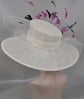 Wide Brim Sinamay Hat Church Kentucky Derby Hat Carriage Tea Party Wedding Hat Feather Flower Ostrich Quills Off White w Navy Blue Hot Pink