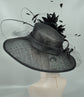 Black+Black Feather Flower( More color options) Wide Brim Sinamay Hat Kentucky Derby Hat Carriage Tea Party Wedding  Mother of bride hat